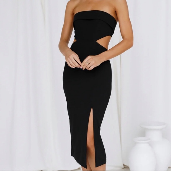 Hello Molly Dresses & Skirts - Hello Molly Black Strapless Cutout Midi Dress